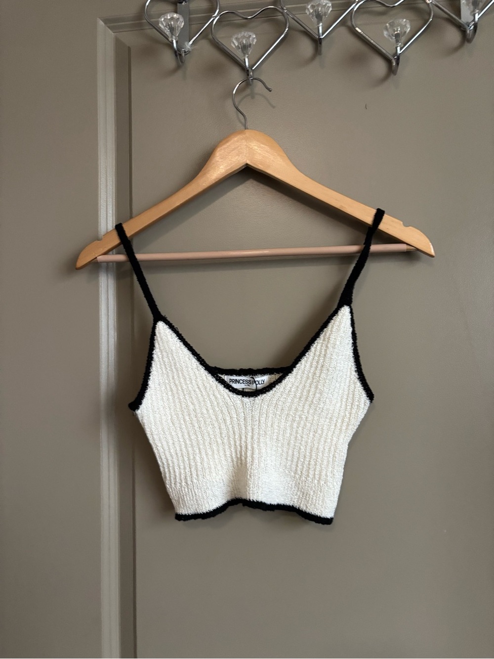 Princess Polly Cream & Black Ribbed Cropped Cami